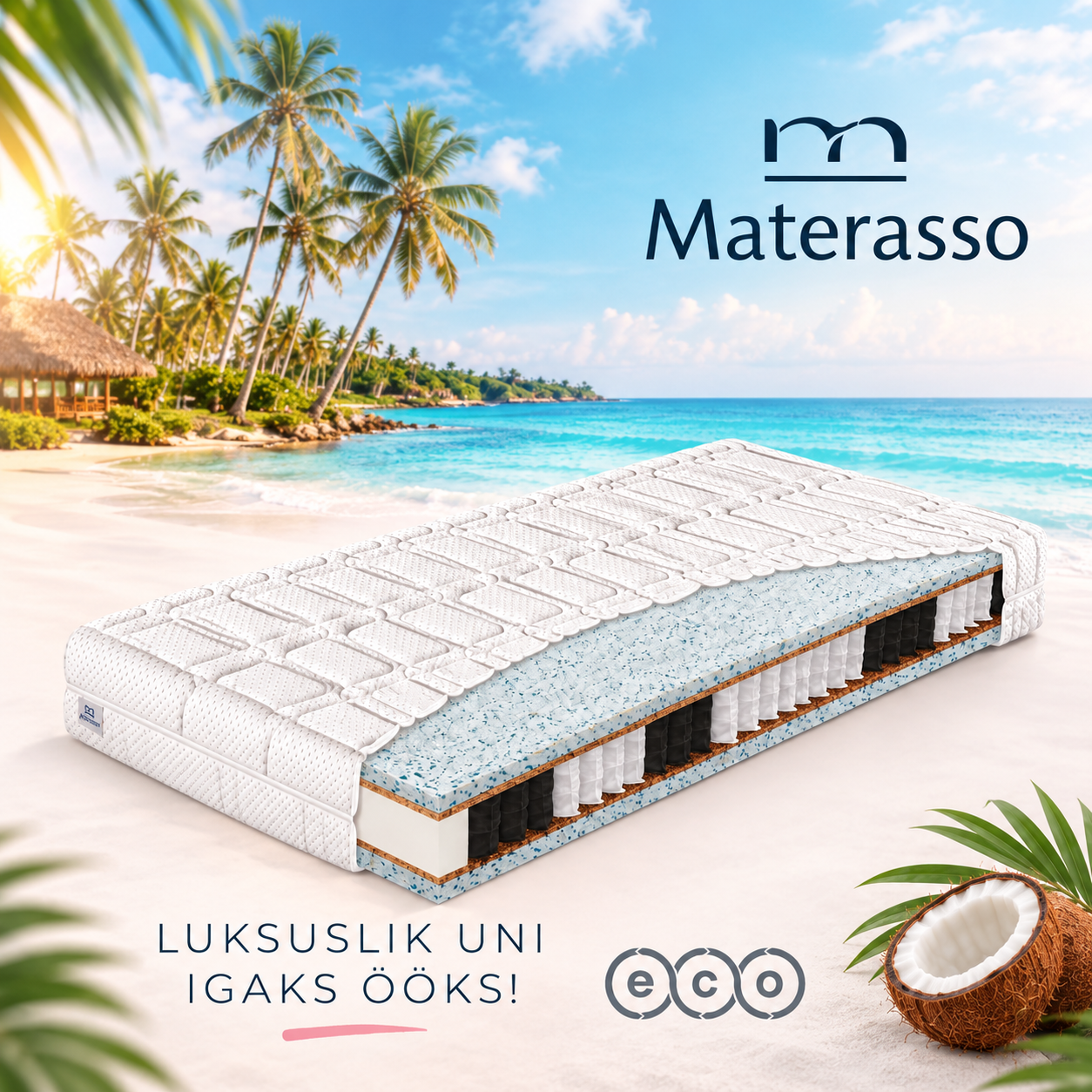 MATERASSO Pocket Coconut ortopeediline kookosmadrats 80x200x23 cm